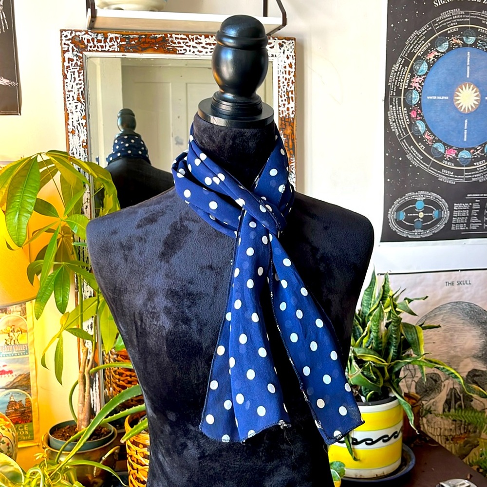 Vintage navy and white polka dot scarf